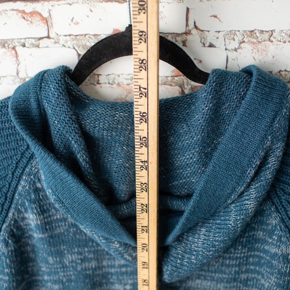 Columbia Women's Large Hooded Sweater Teal Wool-Blend Button Pullover - Picture 8 of 9